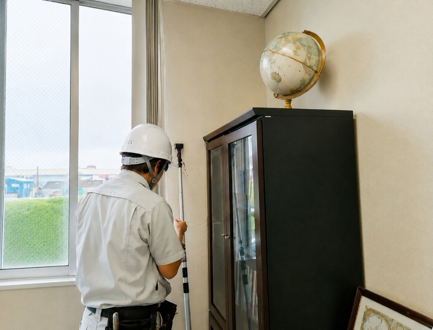 屋上での漏水調査の様子